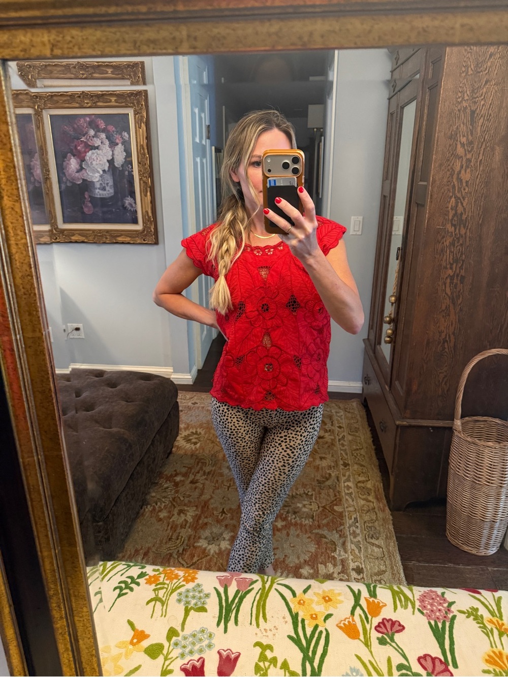 Vintage Red Lace Floral Crochet Top